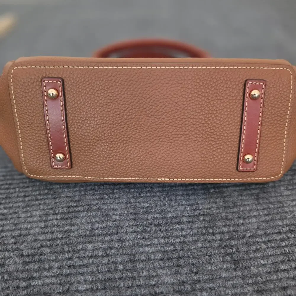 Dooney & Bourke Tan Pebble Grain Logo Lock Small Satchel